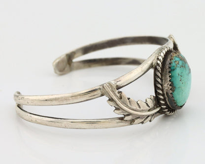 Navajo Bracelet 925 Silver Natural Blue Turquoise Artist Signed Rising Sun C80s