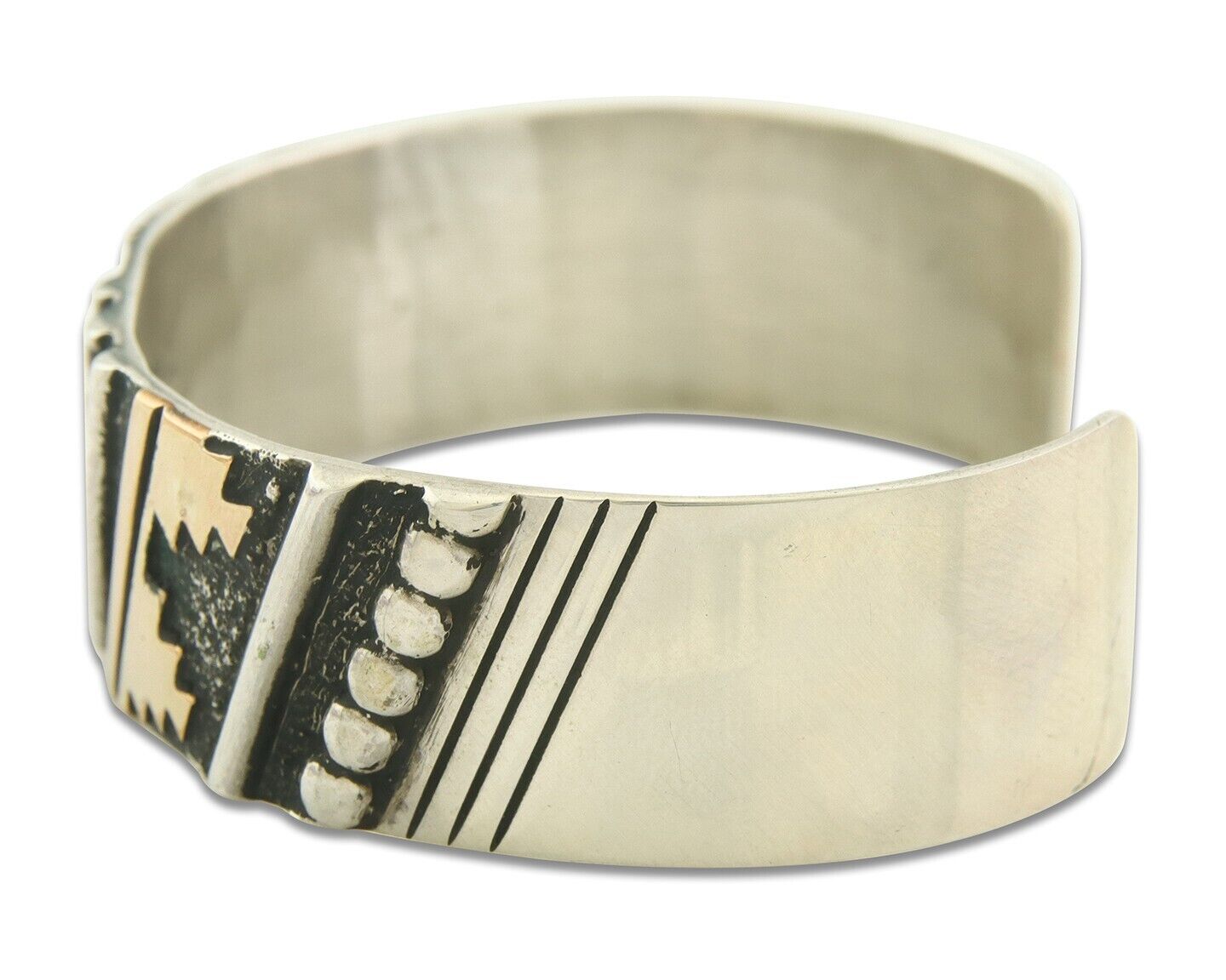 Navajo Bracelet Gold & 925 Silver Handmade 19 mm Wide Signed Thomas Singer C80s