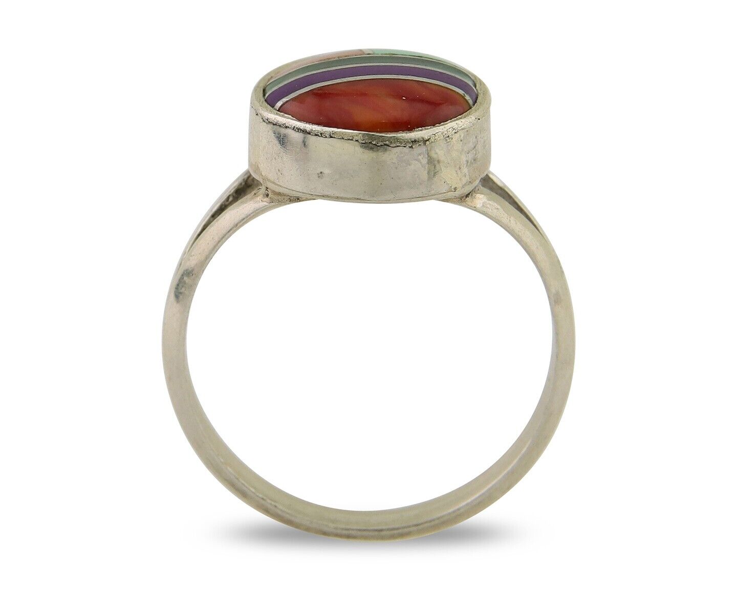 Navajo Ring 925 Sterling Silver Natural Gemstones Artist Signed Sunrise C.80's