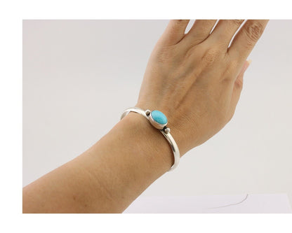 Navajo Cuff Bracelet 925 Silver Natural Blue Turquoise Native American C.80's