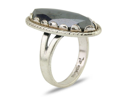Navajo Hematite Ring 925 Silver Artist Signed Hanging Arrow Size 6.0