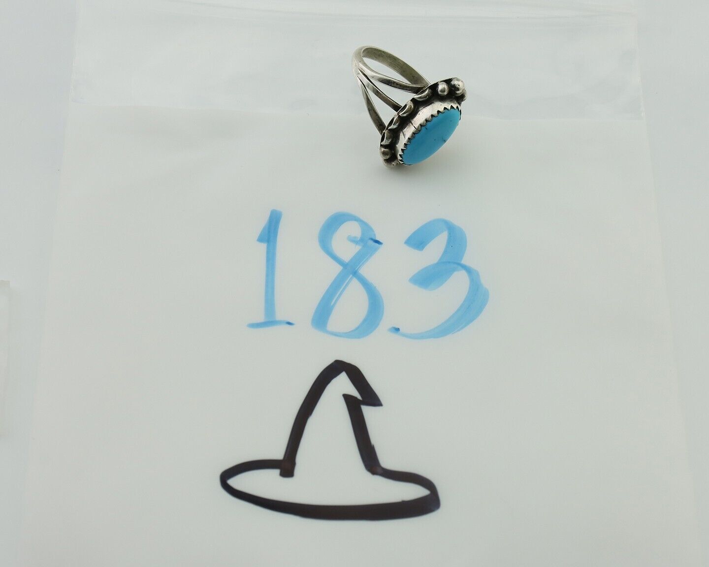 Navajo Ring 925 Silver Sleeping Beauty Turquoise Artist Signed SC C.80's