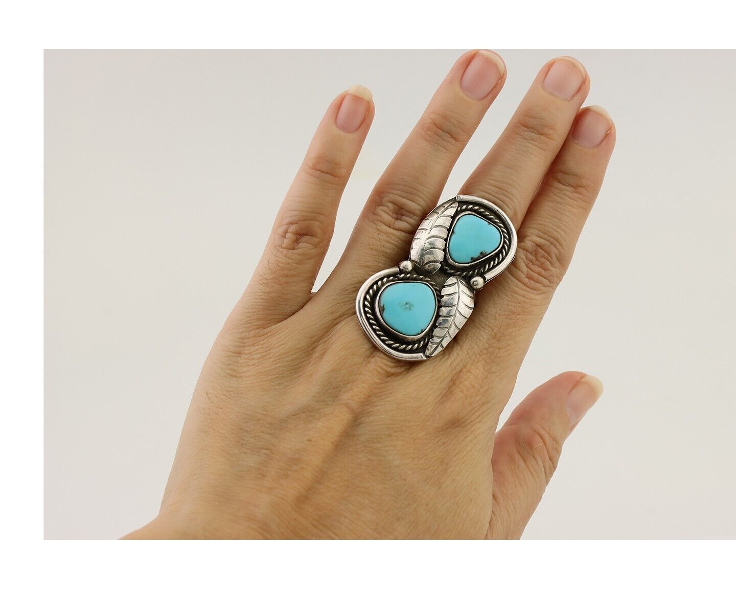 Navajo Handmade Ring 925 Silver Natural Tuquoise Native American Artist C.80's