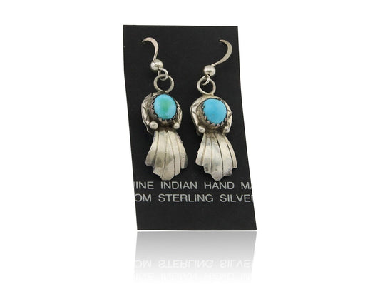 Navajo Earrings 925 Silver Blue Turquoise Artist Signed Kee Tsosie C.80's