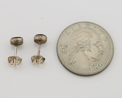 Navajo Earrings 925 Silver Inlaid Natural Onyx & Coral Native Artist C.80's