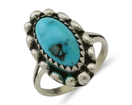 Navajo Ring 925 Silver Sleeping Beauty Turquoise Artist Signed SC C.80's
