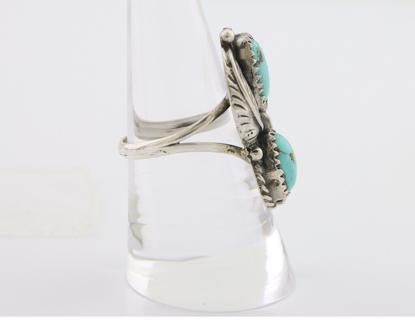 Navajo Ring 925 Silver Natural Turquoise Artist Signed MC C.80's Size 8.0