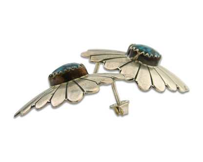 Navajo Bracelet 925 Silver Concho Hand Stamped Turquoise Native Artist C.80's