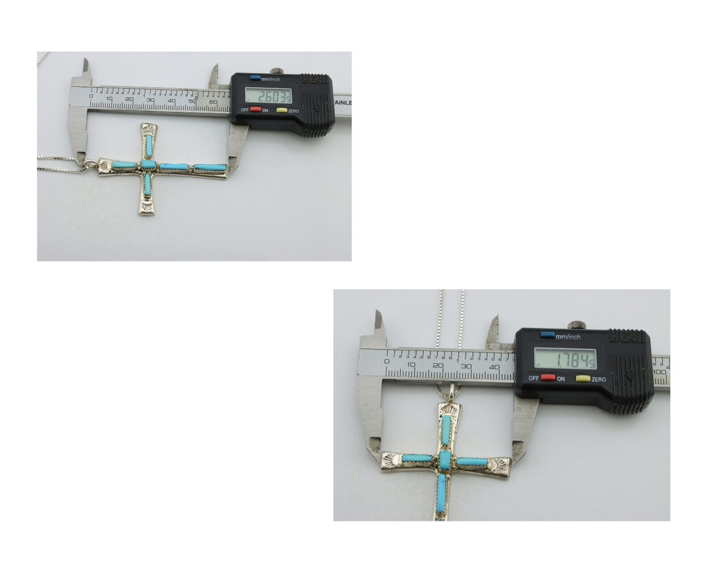 Zuni Cross Necklace 925 Silver Blue Turquoise Signed L IULI C.80's