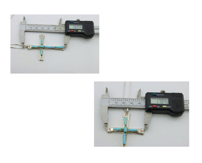 Zuni Cross Necklace 925 Silver Blue Turquoise Signed L IULI C.80's