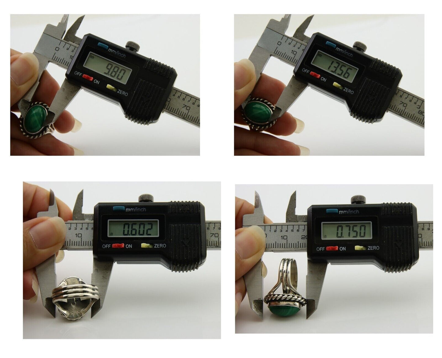 Navajo Ring 925 Silver Natural Malachite Native American Artist C.80's