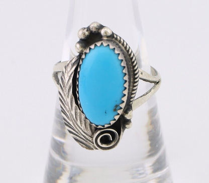 Navajo Ring 925 Silver Sleeping Beauty Turquoise Signed Justin Morris C.80's