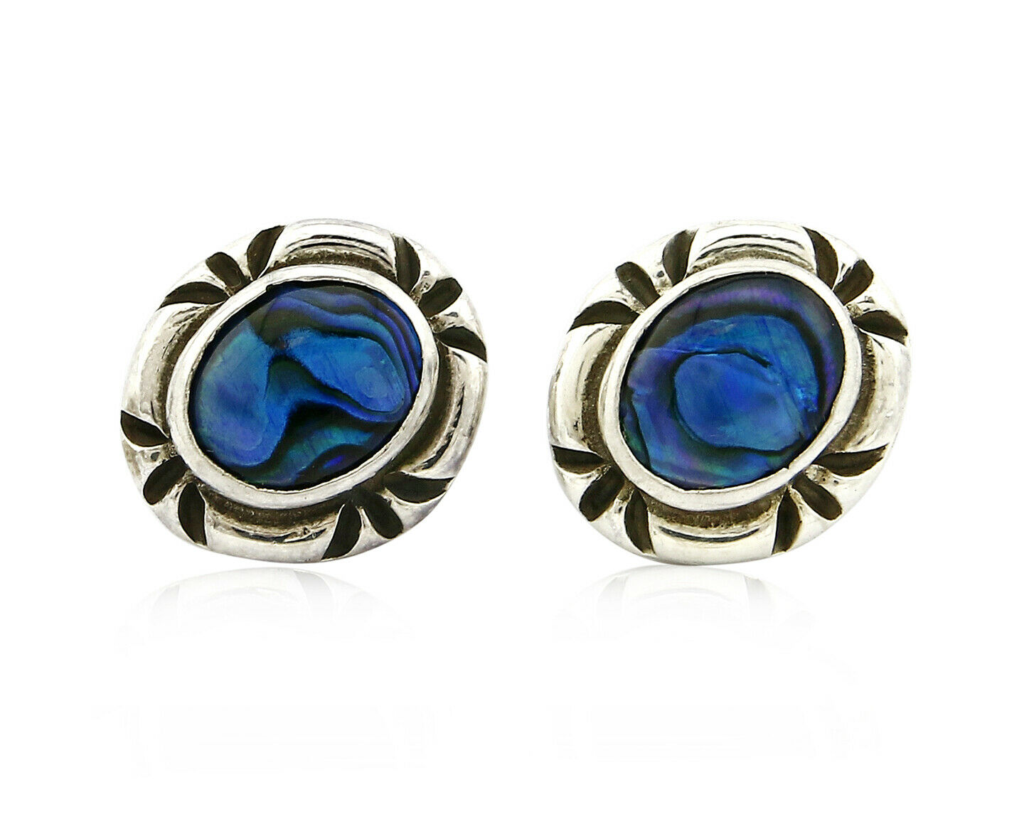 Navajo Hand Stamped Natural Mined MOP .925 SOLID Silver Stud Earrings