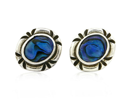 Navajo Hand Stamped Natural Mined MOP .925 SOLID Silver Stud Earrings