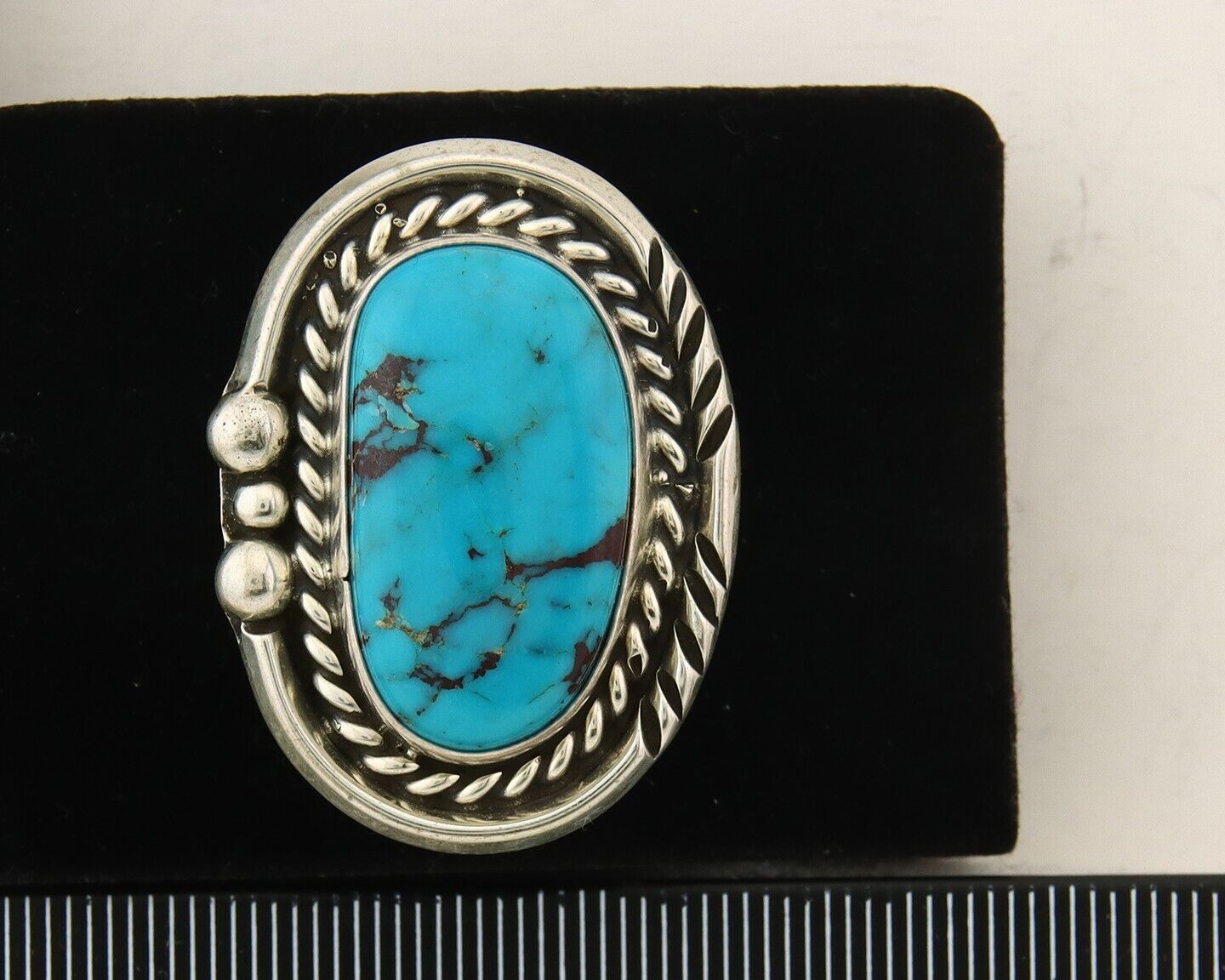 Navajo Ring 925 Sterling Natural Blue Turquoise Signed Ben S C.80's Size 9.75
