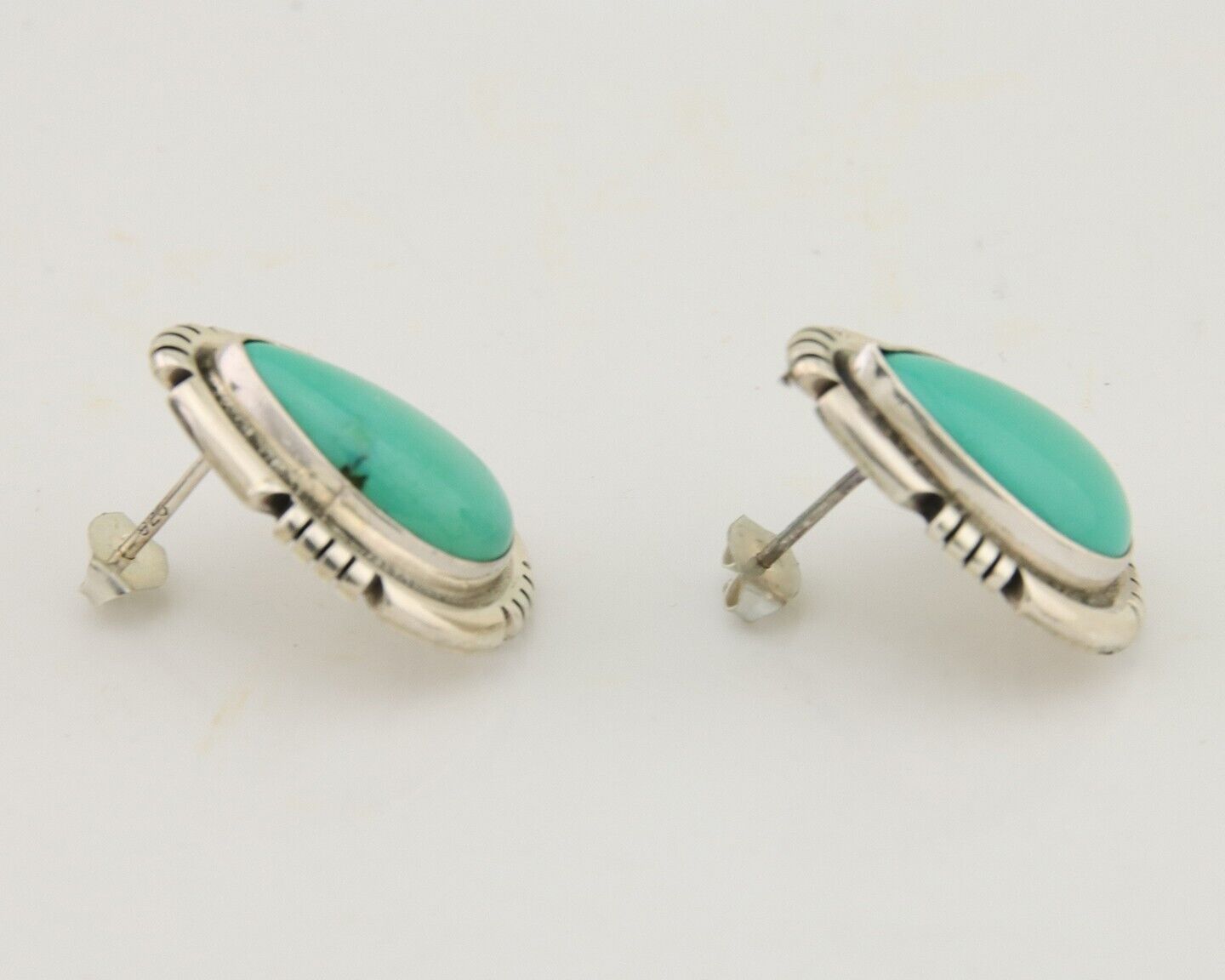 Navajo Earrings 925 Silver Green Turquoise Artist Signed Benjamin Piaso Jr C.80s