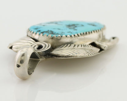 Navajo Pendant 925 Silver Sleeping B Turquoise Signed Justin Morris C.80's
