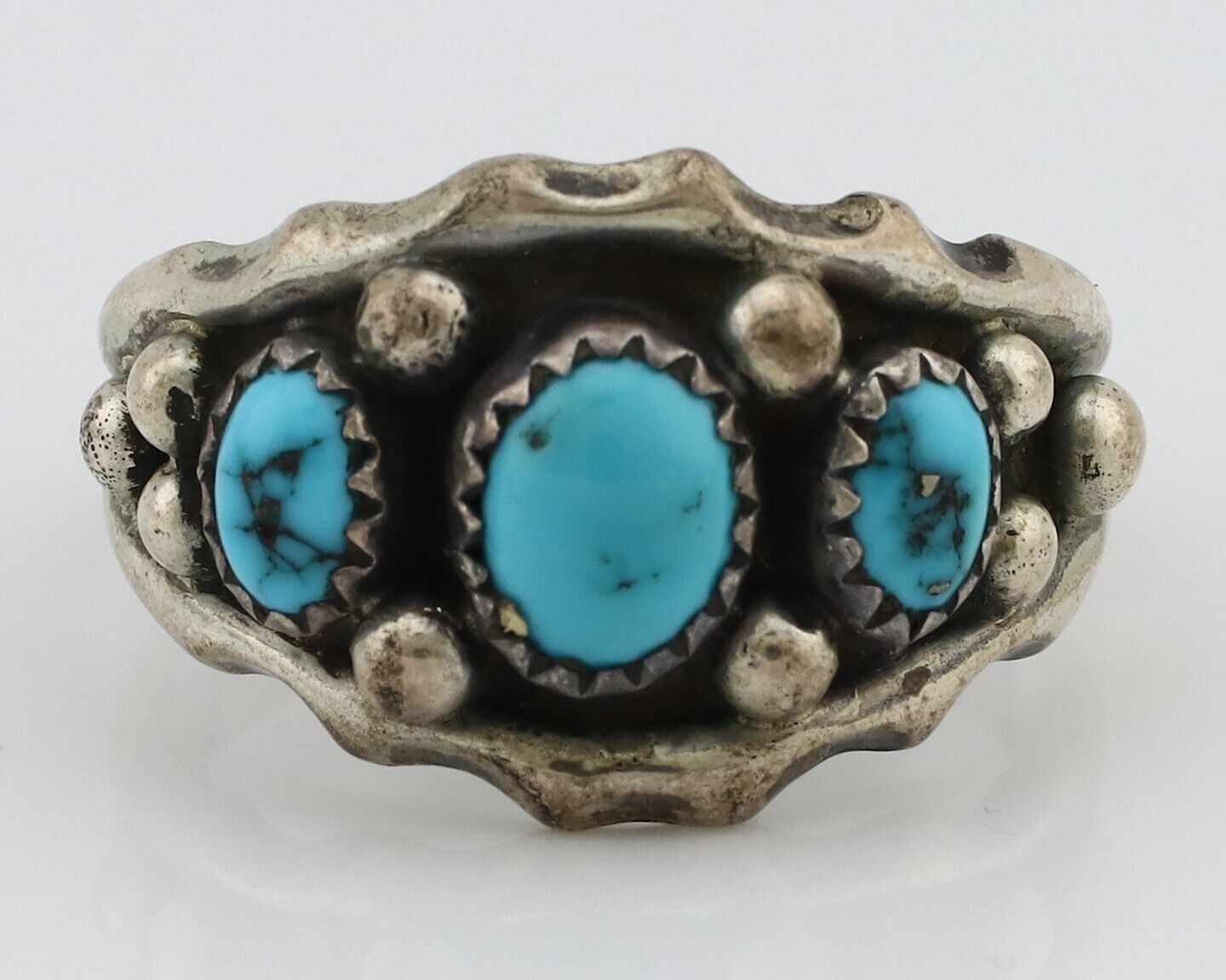 Navajo Ring 925 Silver Blue Turquoise Artist Signed SkyStone Creations C.80's