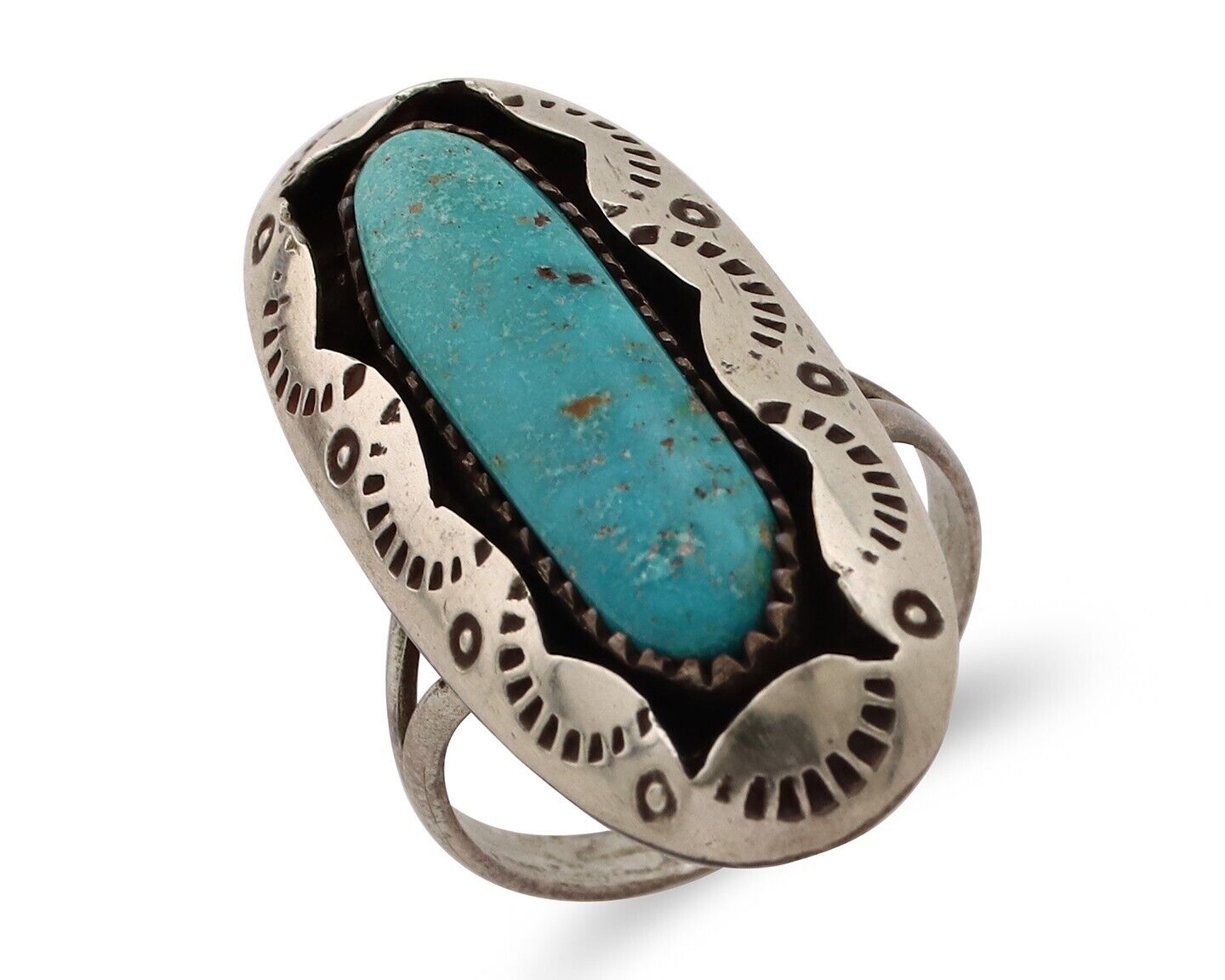 Navajo Ring 925 Silver Natural Kingman Turquoise Native American Artist C.80's