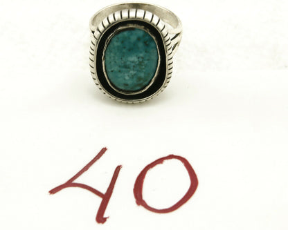 Navajo Ring .925 SOLID Silver Kingman Turquoise Artist Signed Montoya C.1980's