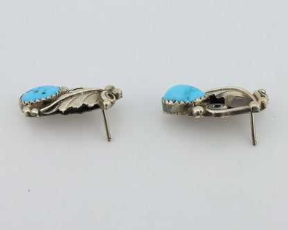 Navajo Earrings 925 Silver Natural Blue Turquoise Native American Artist C.80s