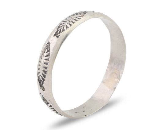 Navajo Hand Stamped Band 925 Silver 5.0 mm Signed Larry Chavez Size 13 C.80's
