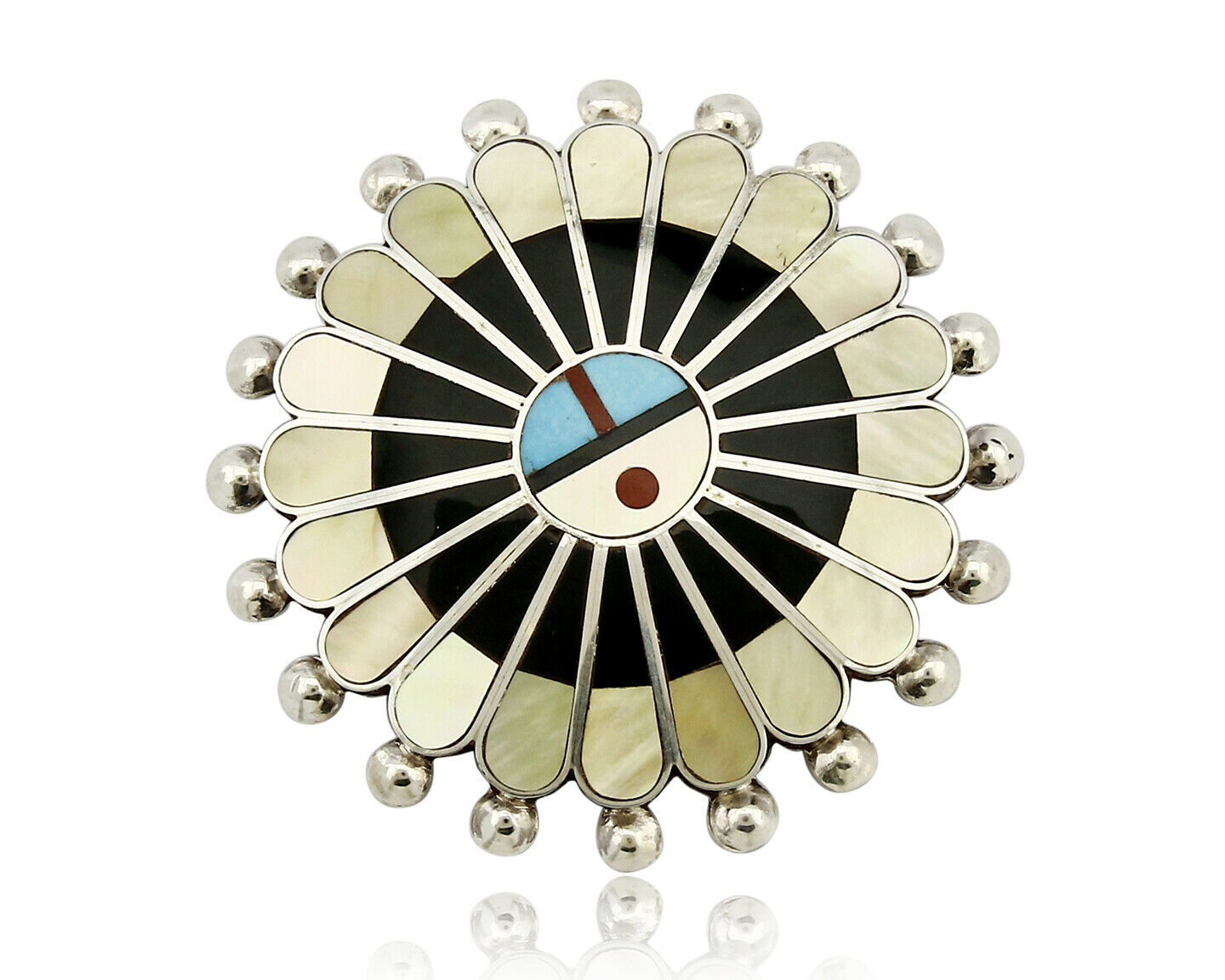 Zuni Signed Artist Victoria Unkestine Inlaid .925 SOLID Silver Tewa Pendant Pin