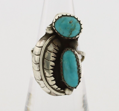 Navajo 2 Stone Ring 925 Silver Kingman Turquoise Native American Artist C.80's