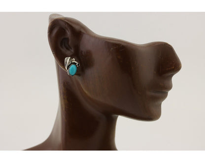 Navajo Handmade Earrings 925 Silver Natural Turquoise Native Artist C.80's