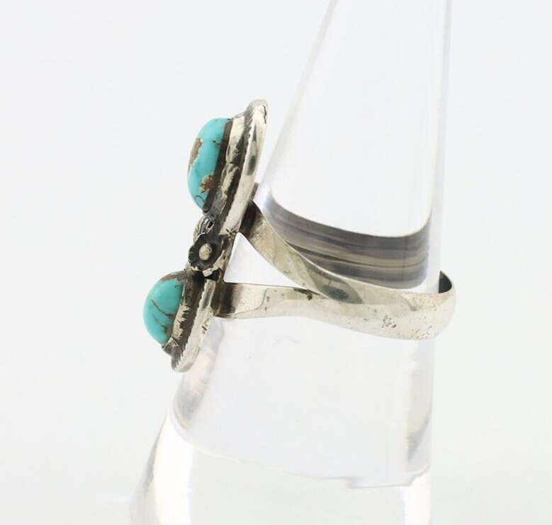 Navajo Ring 925 Silver Natural AAA Blue Turquoise Artist Signed Tom Willeto C80s