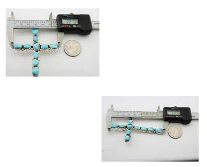 Navajo Cross Handmade Pendant 925 Silver Turquoise Artist Signed Russel Sam C80s