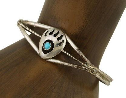 Navajo Paw Bracelet 925 Silver Blue Turquoise Native American Artist C.80's
