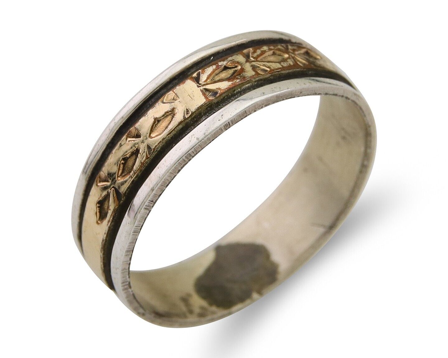 Navajo Handmade Ring 925 Silver & Gold Artist Signed E C.80's