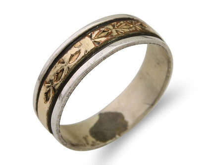 Navajo Handmade Ring 925 Silver & Gold Artist Signed E C.80's