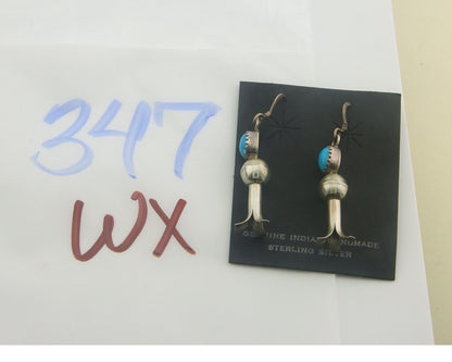 Navajo Squash Earrings 925 Silver Natural Turquoise Native American Artist C80s