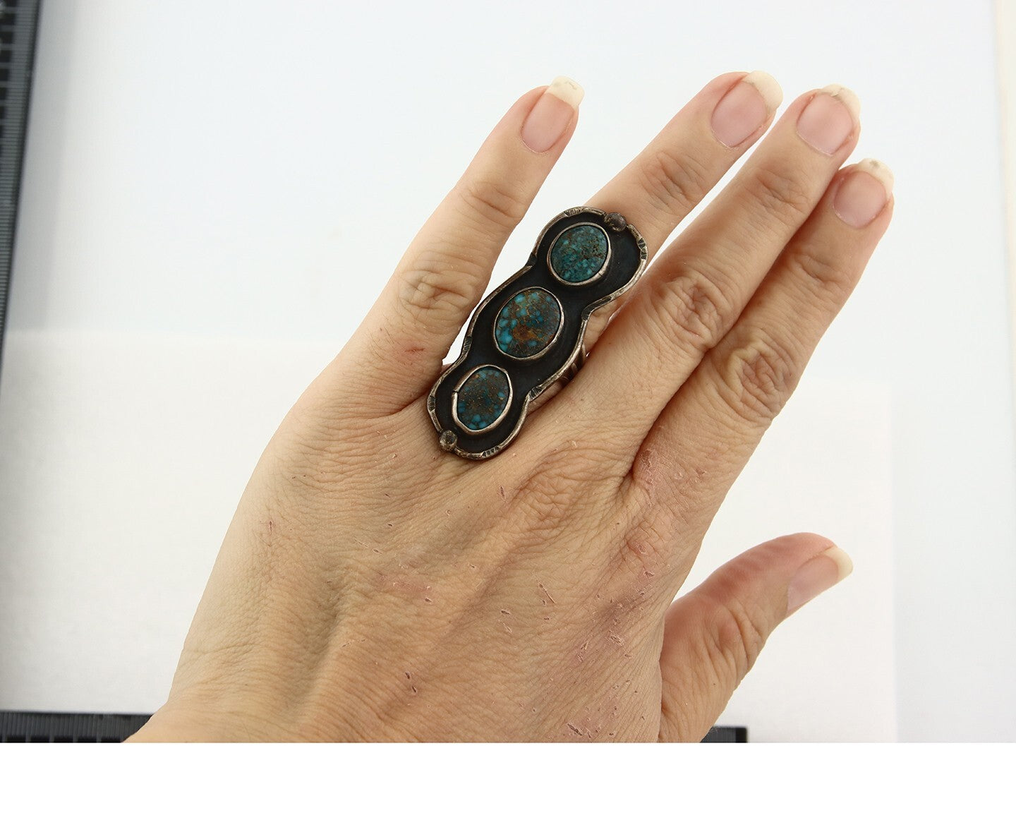 Vintage Navajo Ring 925 Sterling Silver Turquoise Signed David Zachary Size 5.0
