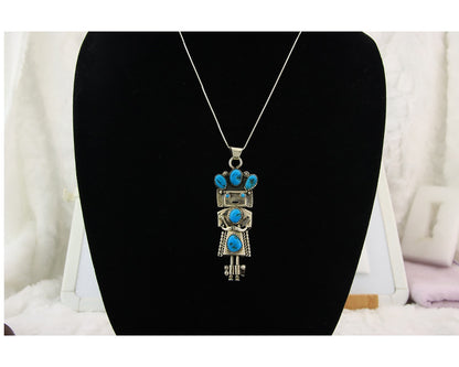 Navajo Kachina Necklace Sterling Silver Natural Turquoise Vintage Signed