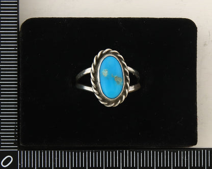 Navajo Ring 925 Sterling Natural Mined Turquoise Signed Arrow C.80's Size 7.0
