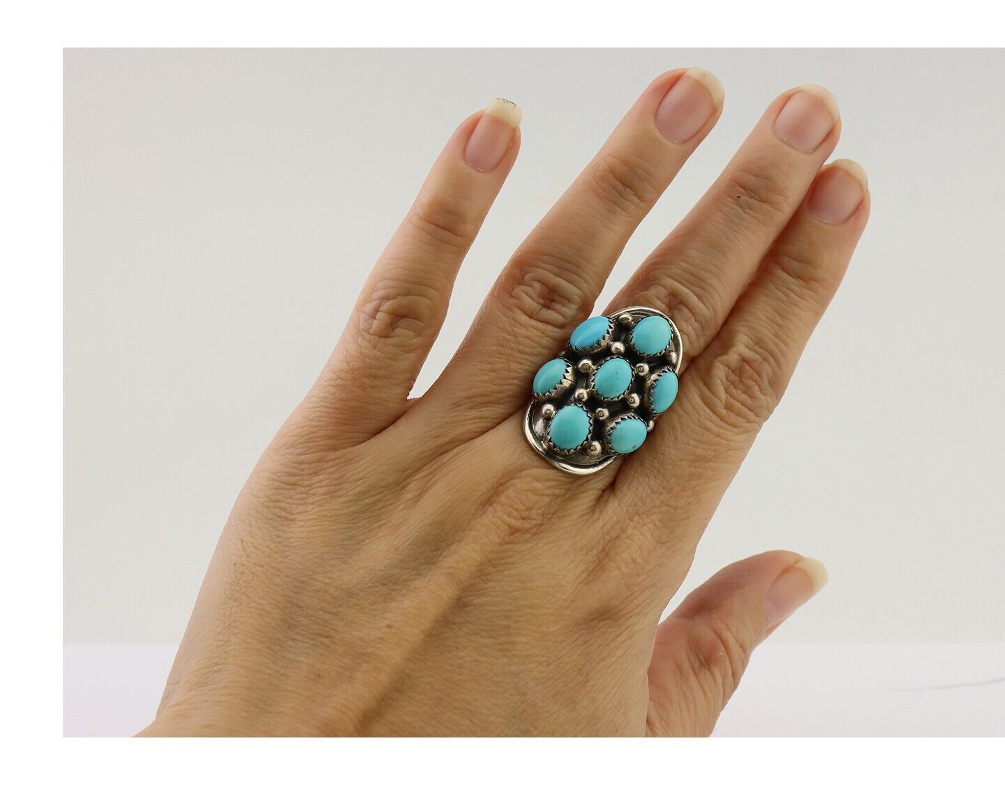 Navajo Handmade Ring 925 Silver Kingman Turquoise Native American C.80's