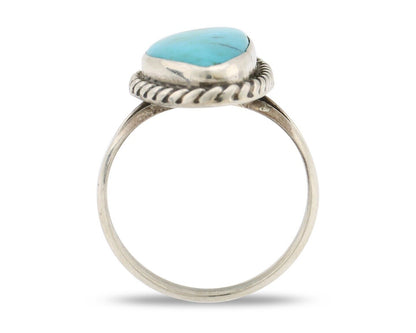 Navajo Ring 925 Silver Natural Turquoise Artist Signed Rabbit Stick C.80's