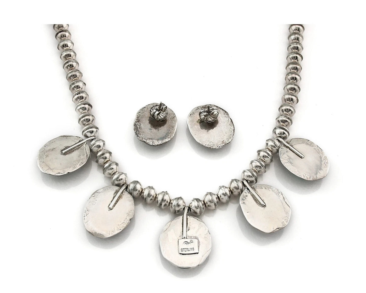 Navajo Necklace Earring Set Sterling Silver Vintage Handmade Signed Snail C.80's