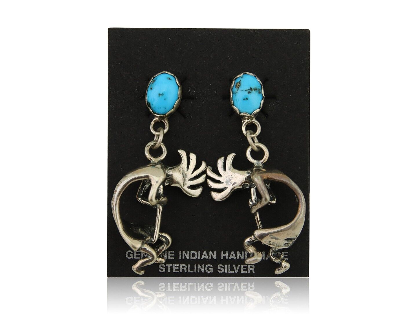 Navajo Dangle Kokopelli Earrings 925 Silver Natural Turquoise Native Artist C80s