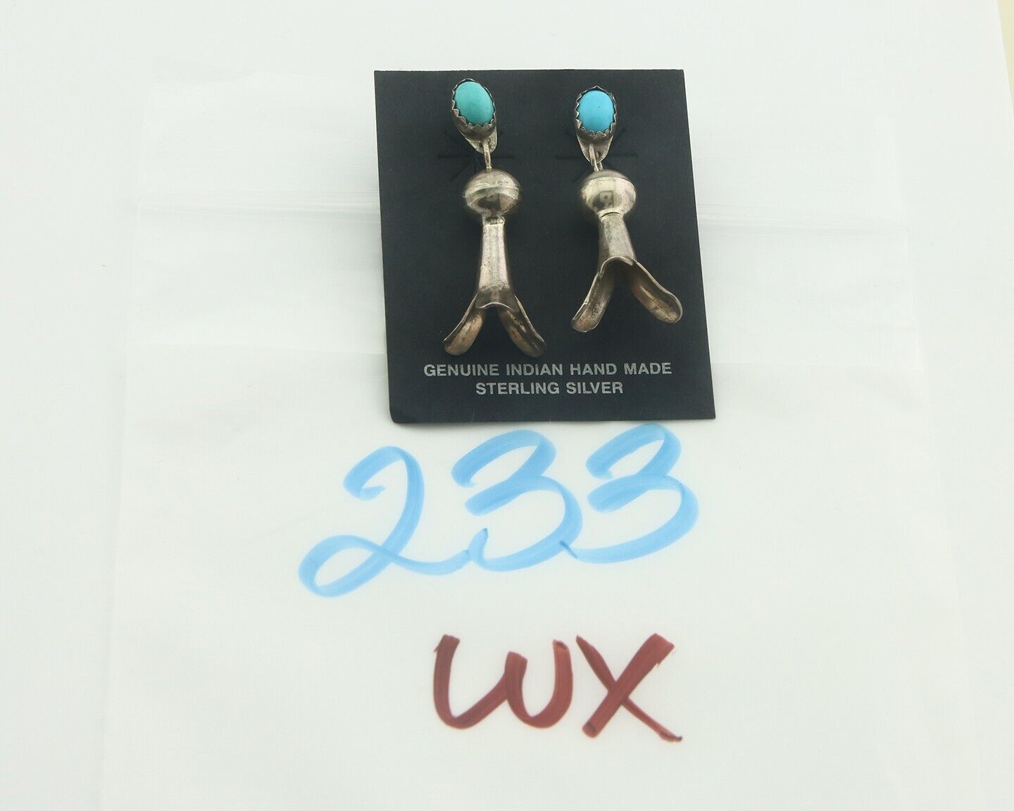 Navajo Squash Earrings 925 Silver Natural Turquoise Native American Artist C80s