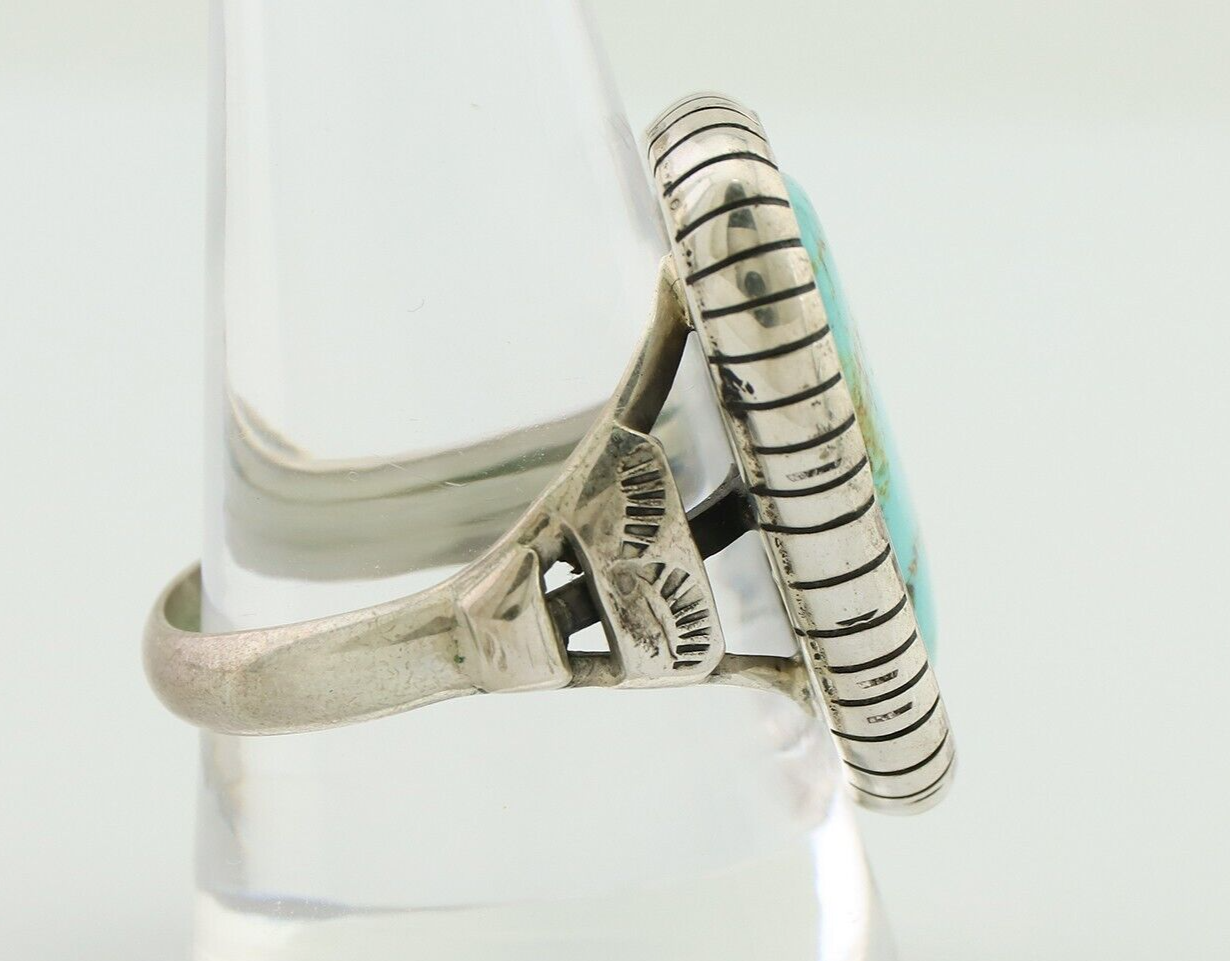 Navajo Handmade Ring 925 Silver Natural Turquoise Signed M Montoya C.80's