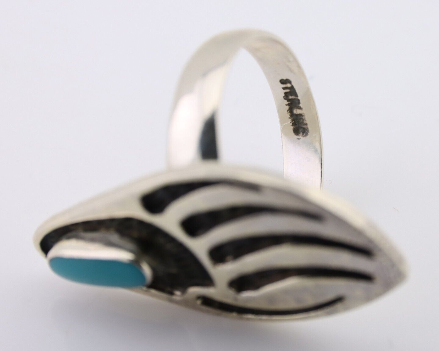 Navajo Badger Paw Ring 925 Silver Turquoise Native American Artist C.80's