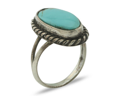 Navajo Ring 925 Silver Natural Blue Turquoise Signed M Montoya C.80's
