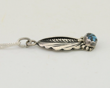 Navajo Necklace 925 Silver Natural Blue Turquoise Artist Signed Tom Willeto C80s