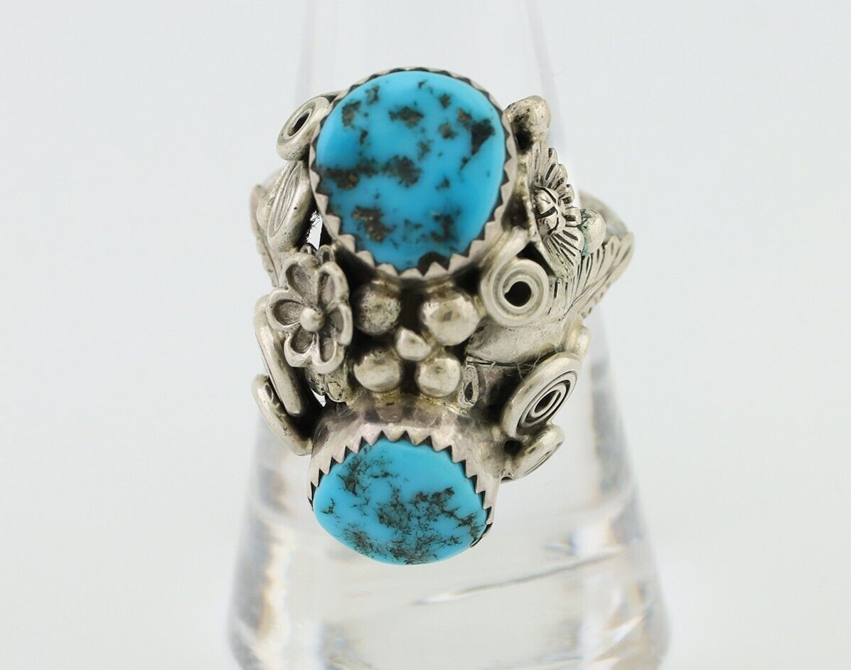 Navajo Handmade Ring 925 Silver Sleeping B Turquoise Artist Signed IHMJ C.80's