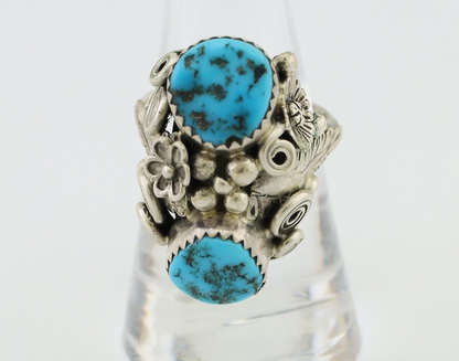 Navajo Handmade Ring 925 Silver Sleeping B Turquoise Artist Signed IHMJ C.80's