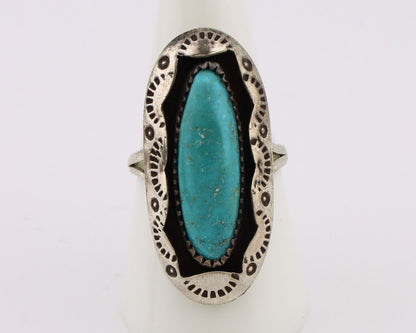 Navajo Ring 925 Silver Natural Kingman Turquoise Native American Artist C.80's